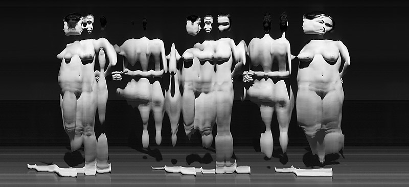 nude female form slitscan cubism woman black and white time temporal