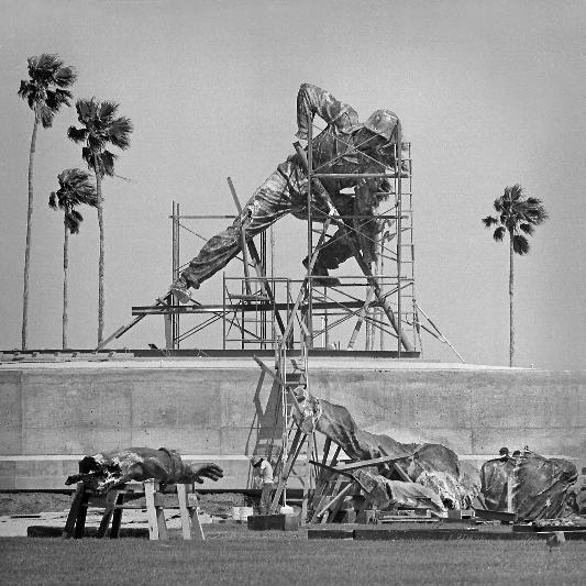 black and white war IwoJima Iwo Jima statue monument palm trees bodies grey gray soldier statue support frame ruin platform surrealism Harlingen